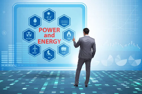 Energy mix concept with businessman — Stock Photo, Image