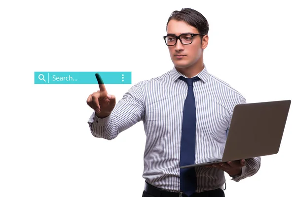 Search concept with businessman pressing button — Stock Photo, Image