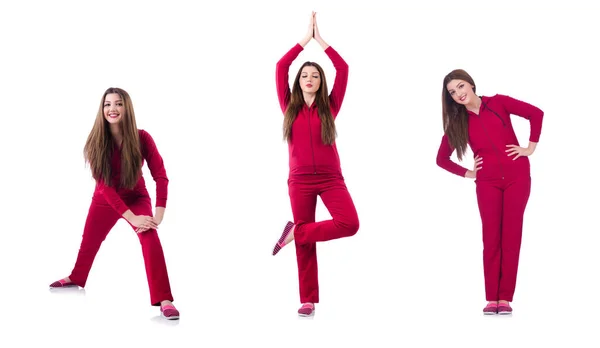 Jeune femme faisant des exercices sur blanc — Photo