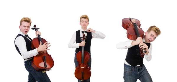 Hombre divertido con violín en blanco —  Fotos de Stock