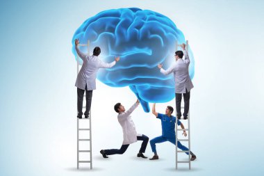 Bir grup doktor insan beynini inceliyor.