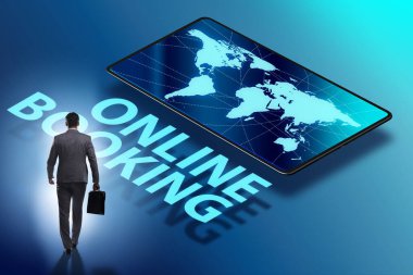 İş adamıyla online otel rezervasyonu kavramı