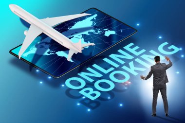 İş adamıyla online uçuş rezervasyonu kavramı