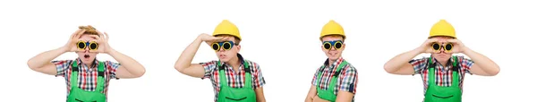 Trabajador industrial aislado en el fondo blanco — Foto de Stock