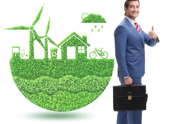 Energia verde ed ecologia concetto con uomo d'affari — Foto Stock