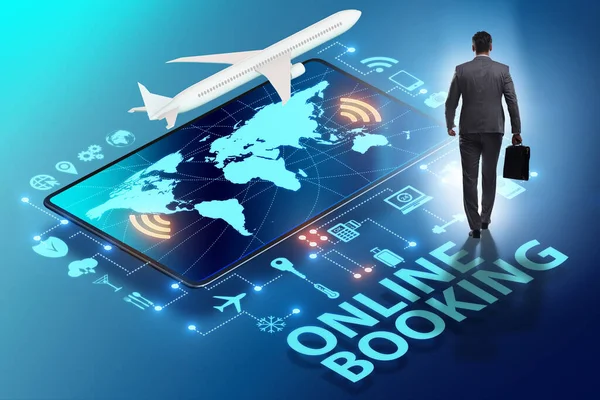 Concept of online airtravel booking with businessman — Stock Photo, Image