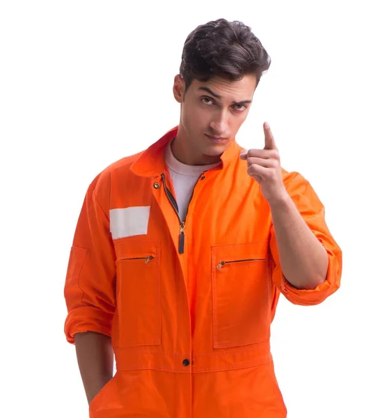 Prigioniero in vestaglia arancione isolato su sfondo bianco — Foto Stock