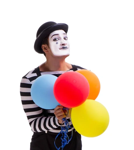 Mime mit Luftballons isoliert auf weißem Hintergrund — Stockfoto