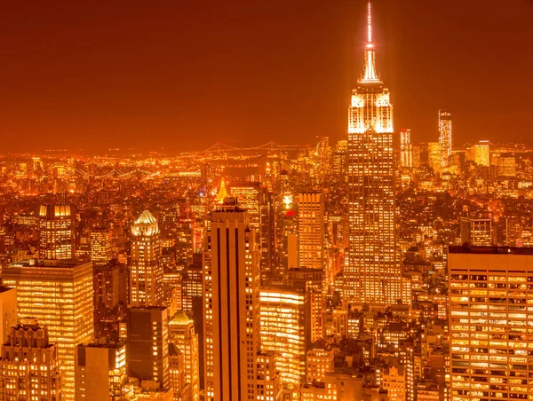 Uitzicht op New York Manhattan tijdens zonsondergang — Stockfoto