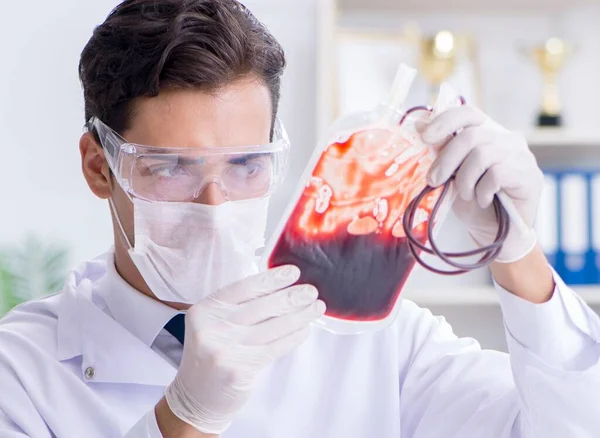 Doctor working with blood samples in hospital clinic lab — Stock Photo, Image