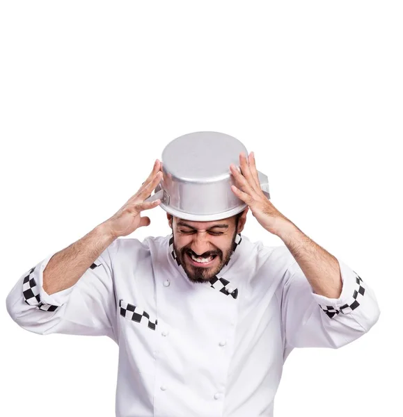 Engraçado cozinheiro masculino isolado no fundo branco — Fotografia de Stock