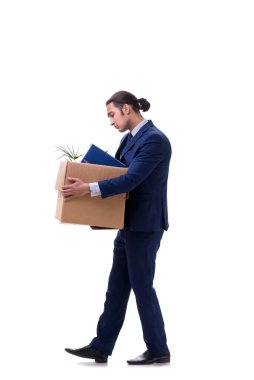 Young male businessman employee isolated on white
