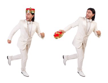 Beyaz arka planda izole edilmiş komik kral