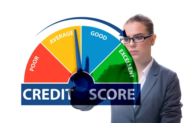 Businesswoman in credit score concept — 图库照片