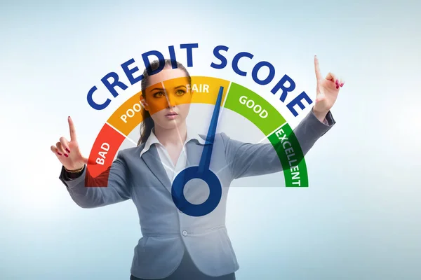 Businesswoman in credit score concept — ストック写真
