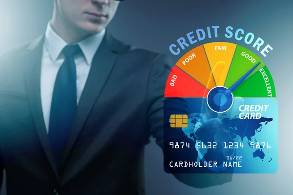 Empresário no conceito de pontuação de crédito — Fotografia de Stock