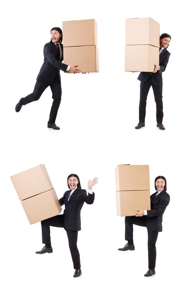 Rolig man med lådor på vitt — Stockfoto