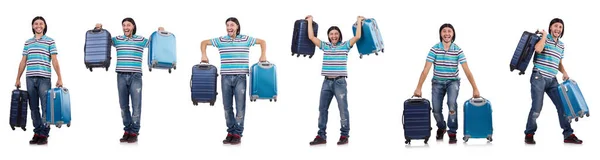 Joven con maleta aislada en blanco — Foto de Stock