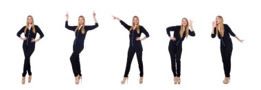 Uzun boylu, siyah elbiseli, beyaz tenli bir kadın.