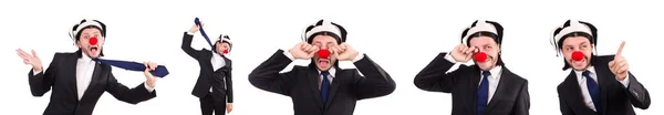 Смішний клоун бізнесмен ізольований на білому тлі — стокове фото
