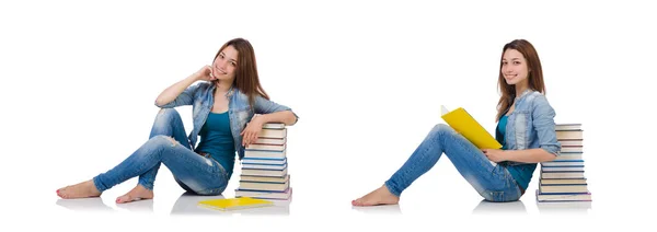 Diák lány a fehér könyvek — Stock Fotó