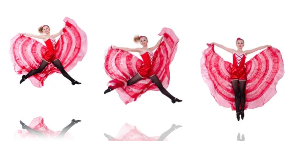 Girl in red dress dancing dance — Stock Photo, Image