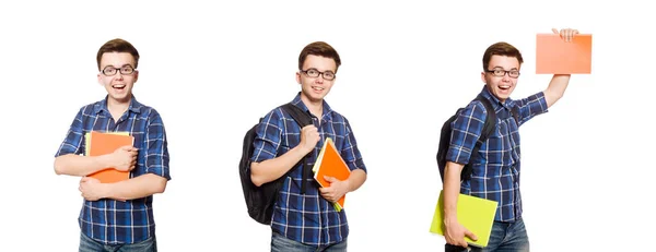 Estudante engraçado isolado em branco — Fotografia de Stock