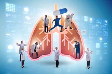 Hastanın akciğerlerini inceleyen doktorların çizimi