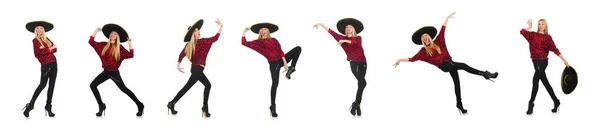 Смешная мексиканка в сомбреро, изолированная на белом — стоковое фото