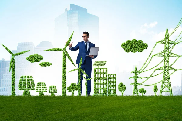 Zöld és ökológia koncepció az üzletemberrel — Stock Fotó