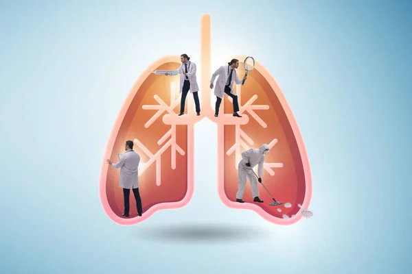 Illustration of doctors examining patient lungs