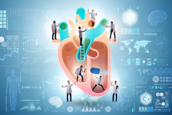 The heart examination by team of doctors