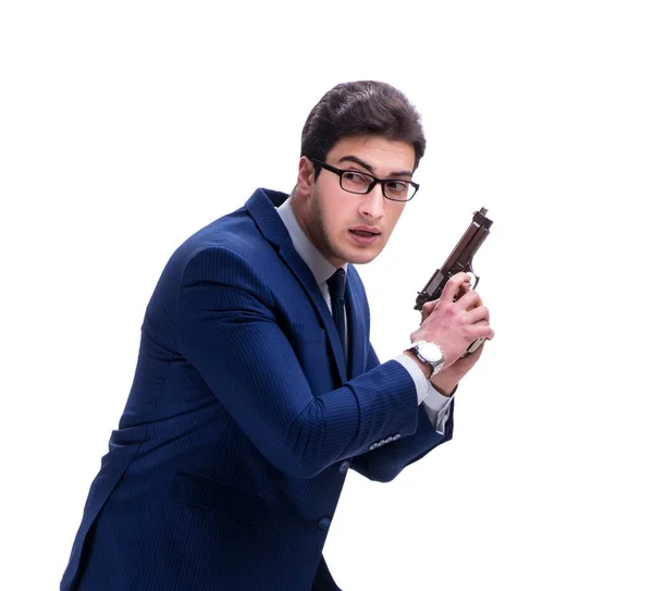Podnikatel s pistolí izolovaných na bílém pozadí — Stock fotografie