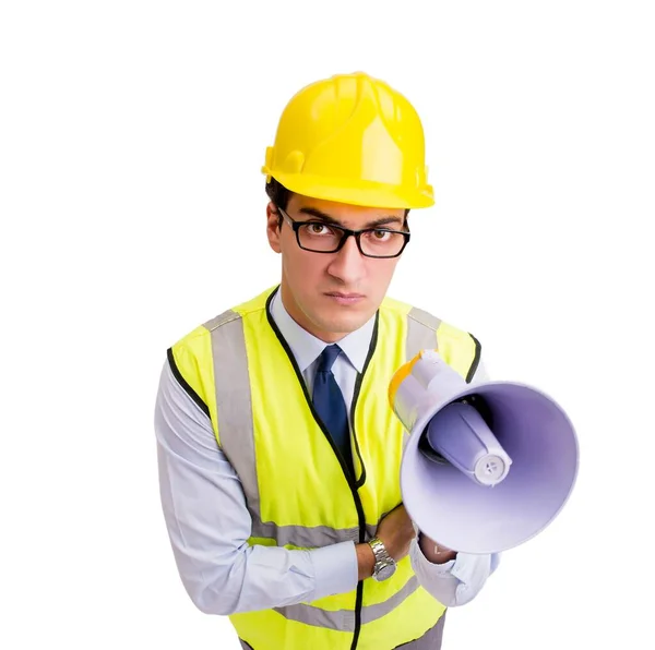 Enojado supervisor de construcción aislado en blanco — Foto de Stock