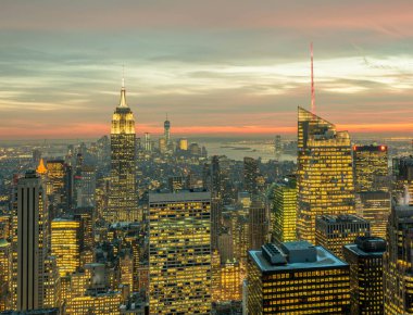 Günbatımında New York Manhattan manzarası