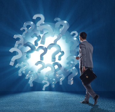 Soru işaretleriyle belirsizlik konseptinde iş adamı