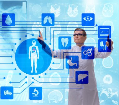 Teletıp fütüristik konseptinde kadın doktor.