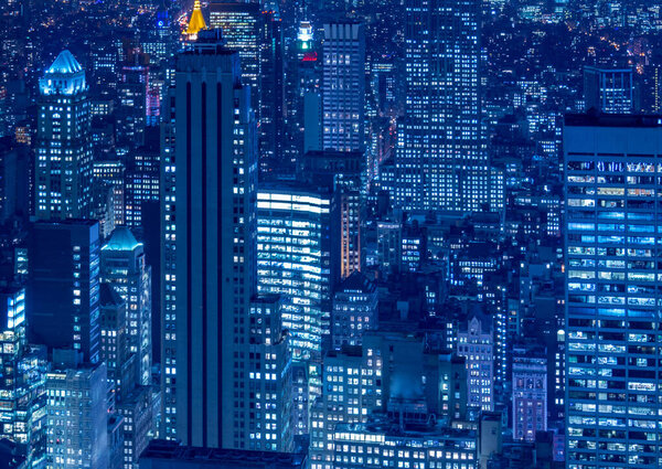 The night view of new york manhattan during sunset