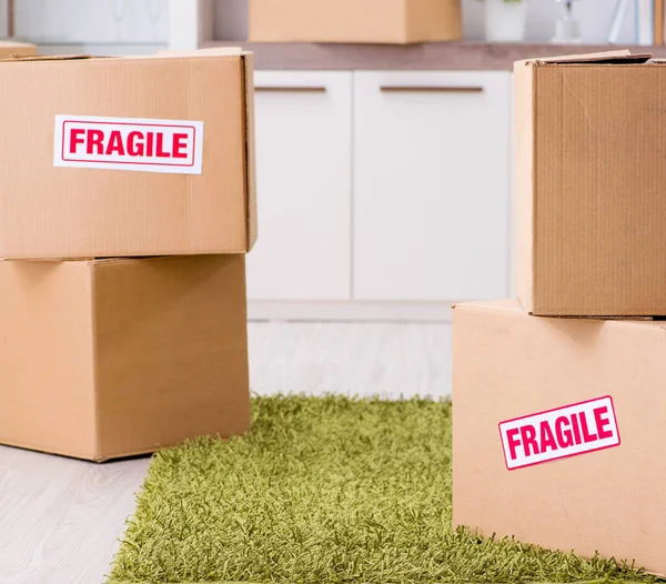Homem movendo casa e realocando com itens frágeis — Fotografia de Stock