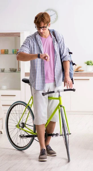 Student commuting to university using cycle