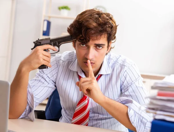 Bankrupt businessman thinking of suicide Stock Photo