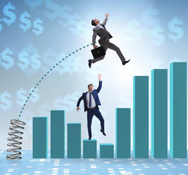 İş adamı rakiplerinin üzerinden atlıyor.