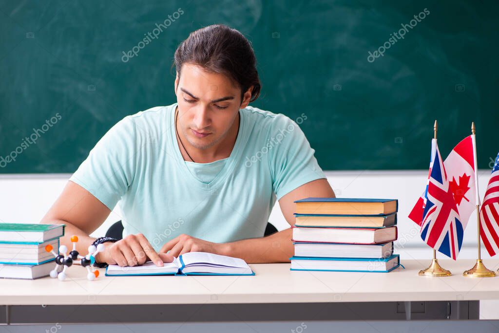 Young male student sitting in the classroom