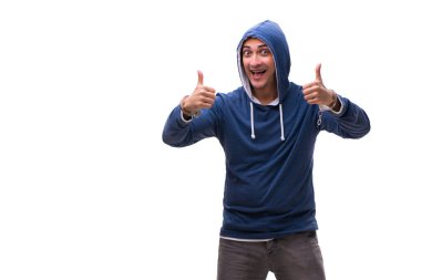 Genç erkek haydut beyazda izole edilmiş.