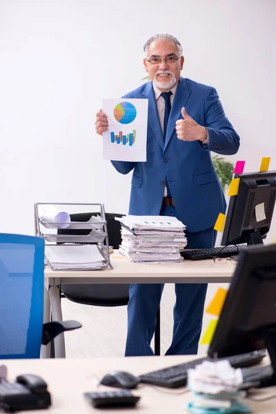 Velho analista de vendas do sexo masculino trabalhando no escritório — Fotografia de Stock