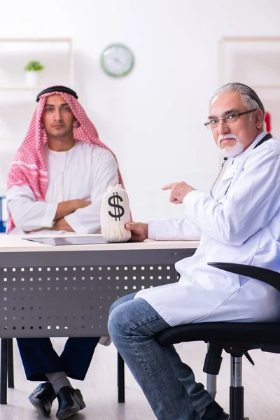 Giovane arabo maschio in visita esperto medico maschio — Foto Stock