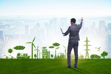 Businessman in green and environmental concept clipart