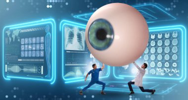 Doktor dev gözü tıbbi konseptte inceliyor.