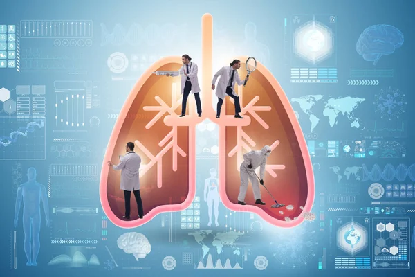 Illustration of doctors examining patient lungs