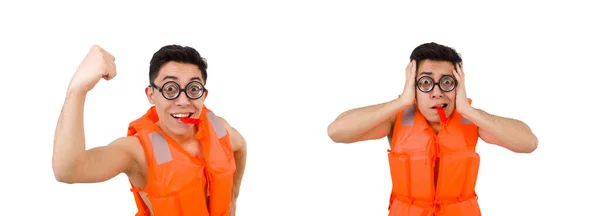 Αστείος άντρας με πορτοκαλί γιλέκο ασφαλείας. — Φωτογραφία Αρχείου